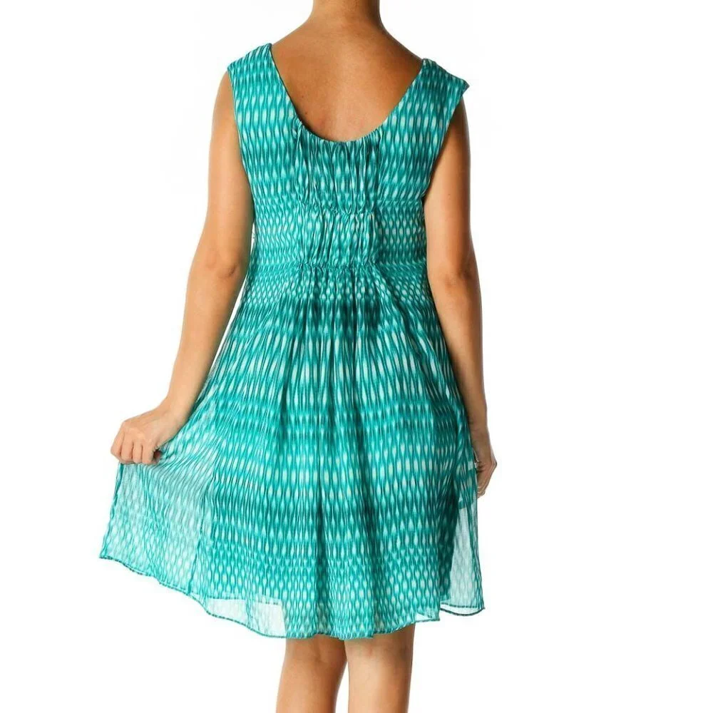Calvin Klein Blue Geometric Print Bohemian Fit & Flare Dress - Picture 2 of 3